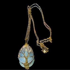Opal Tree Of Life Gold Pendant Necklace